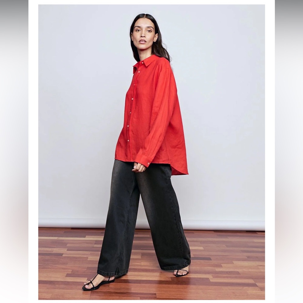 PIXIE MARKET red linen button down shirt S
